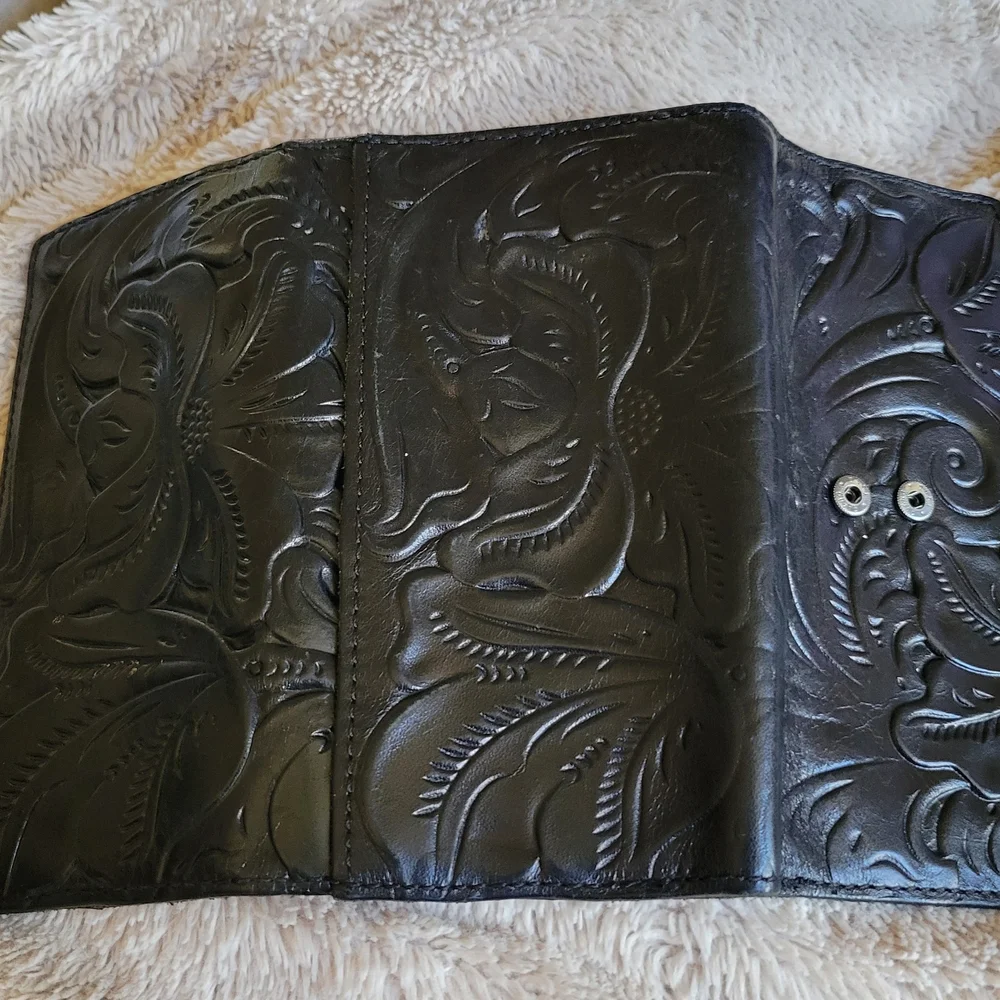 Patricia Nash Black Tooled Leather Fold-Over Wallet